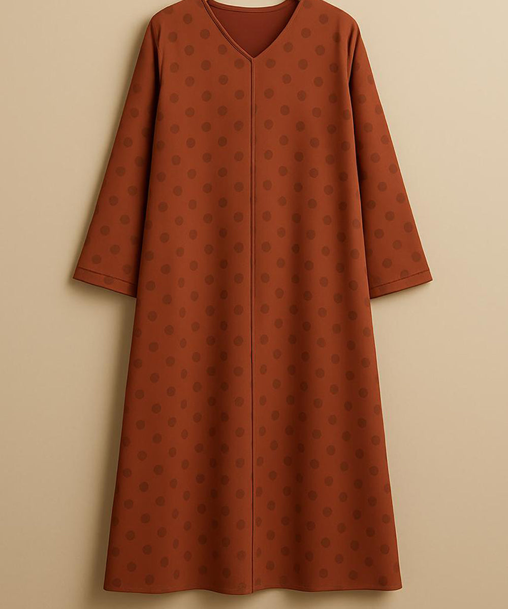 Front Open Printed Abaya Rust