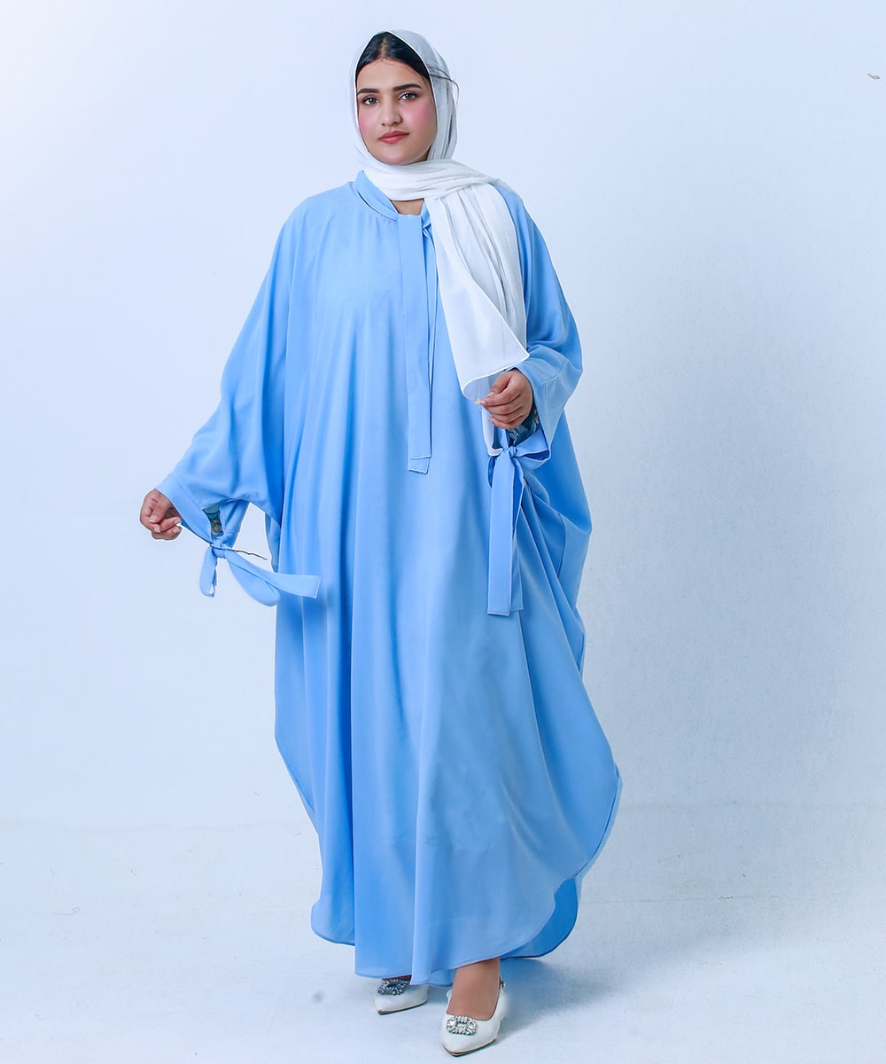 Butterfly Style ABAYA With Stoler Sky Blue