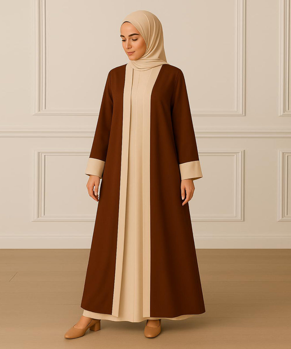 Two Tone Abaya Inner Upper and Hijab Brown & Beige