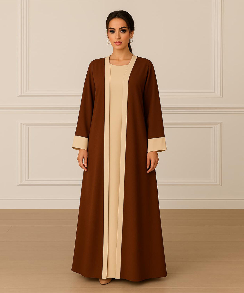 Two Tone Abaya Inner Upper and Hijab Brown & Beige