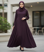 A-Line Flare Abaya With Straight Gheera Deep Plum-Colored