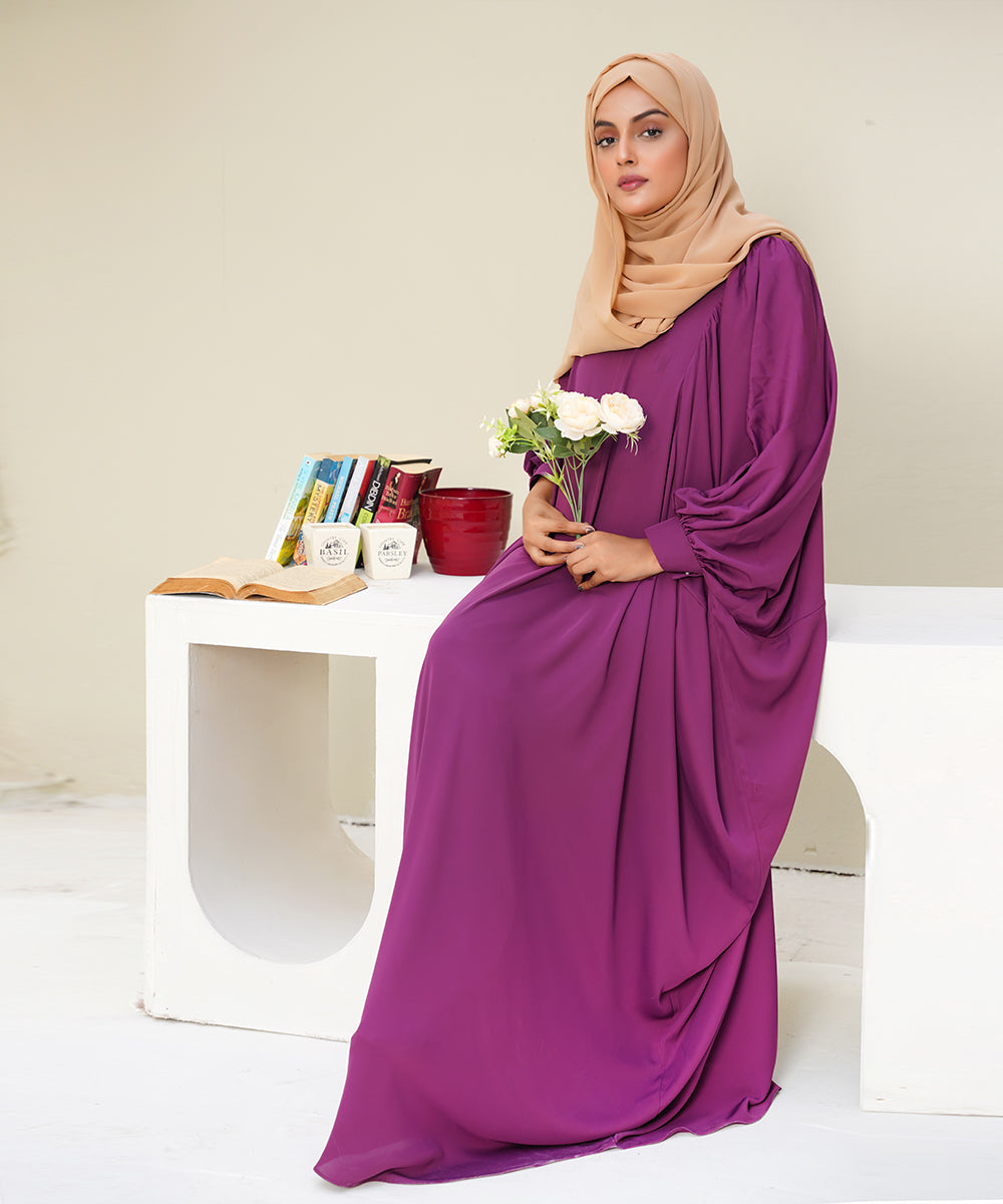 A Cut Elegant Abaya Purple Shade Neutral & Versatile With Hijab