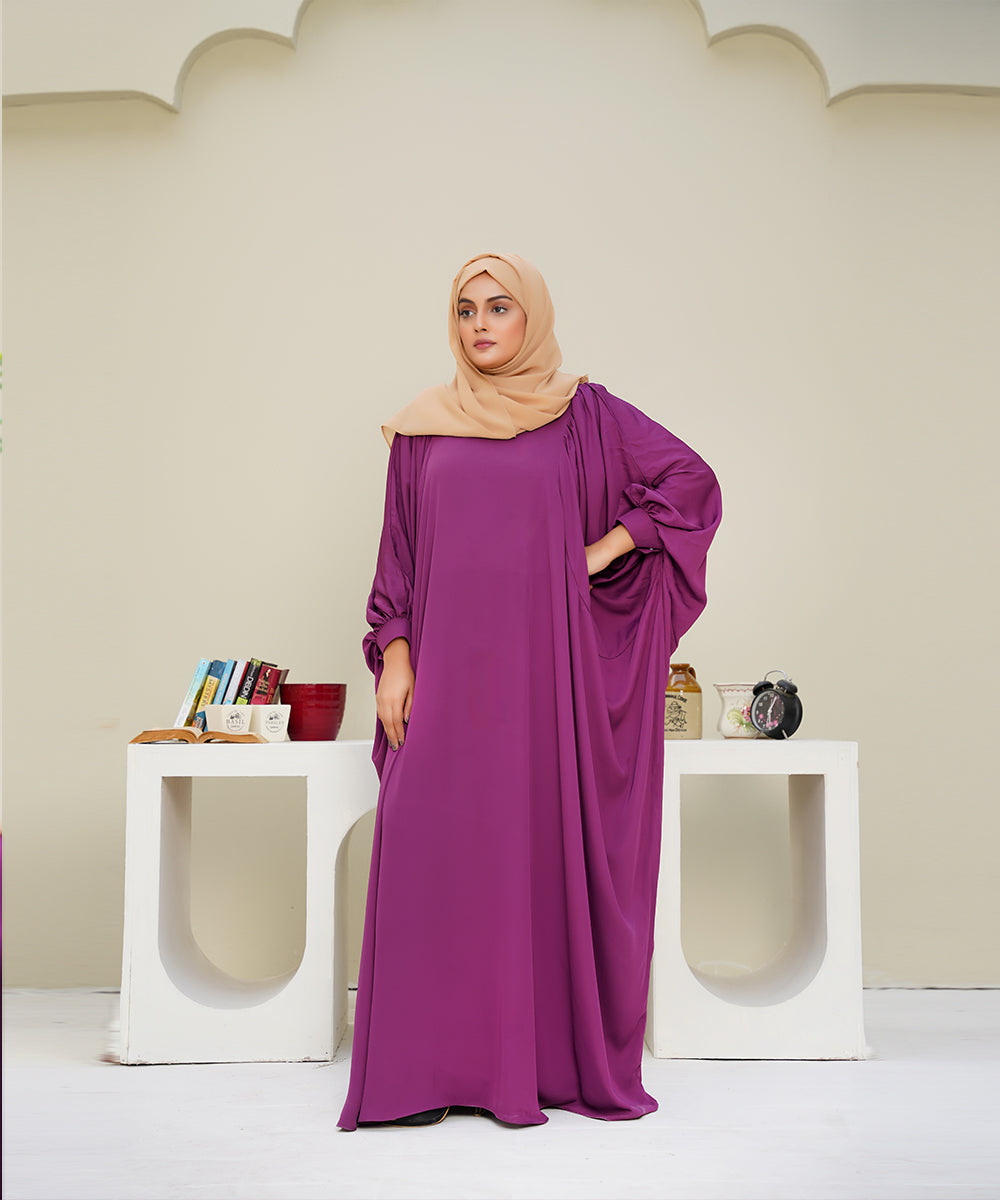 A Cut Elegant Abaya Purple Shade Neutral & Versatile With Hijab