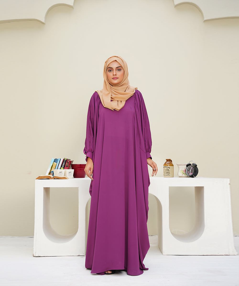 A Cut Elegant Abaya Purple Shade Neutral & Versatile With Hijab