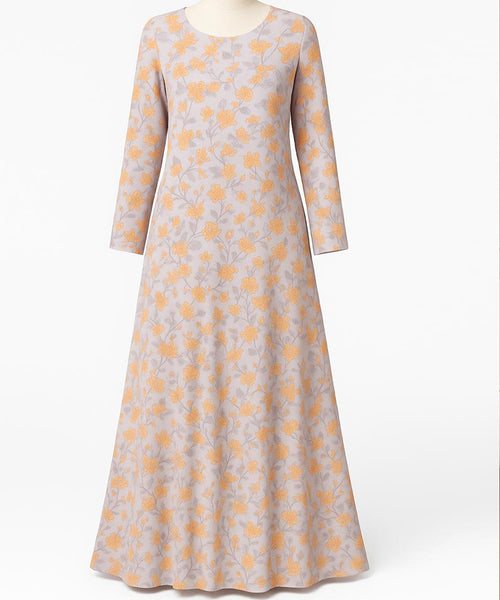 All-over Floral Pattern Abaya (V Shoulder Cut) Yellow–Orange