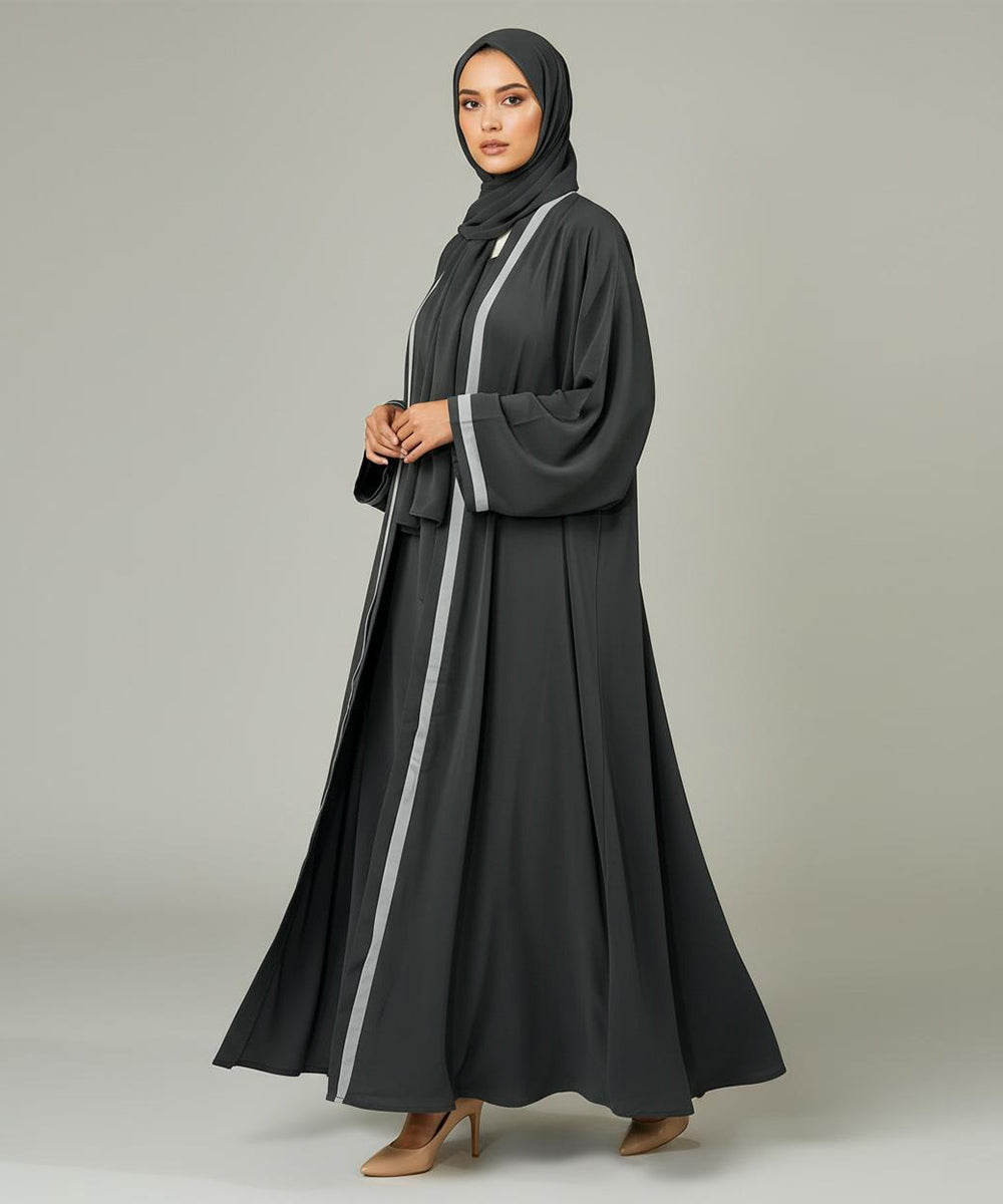 Charcoal Grey with a Smooth Flowing Silhouette Abaya With Hijab