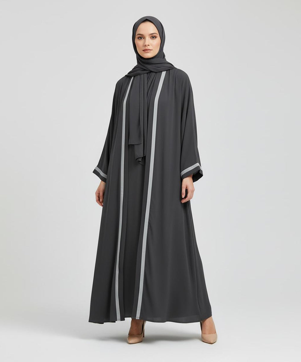 Charcoal Grey with a Smooth Flowing Silhouette Abaya With Hijab