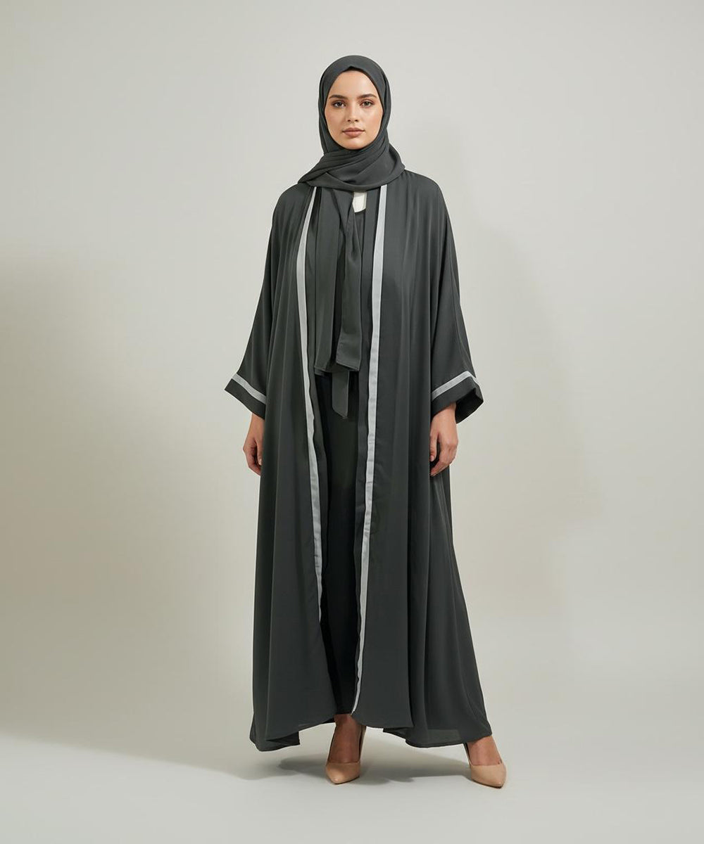 Charcoal Grey with a Smooth Flowing Silhouette Abaya With Hijab