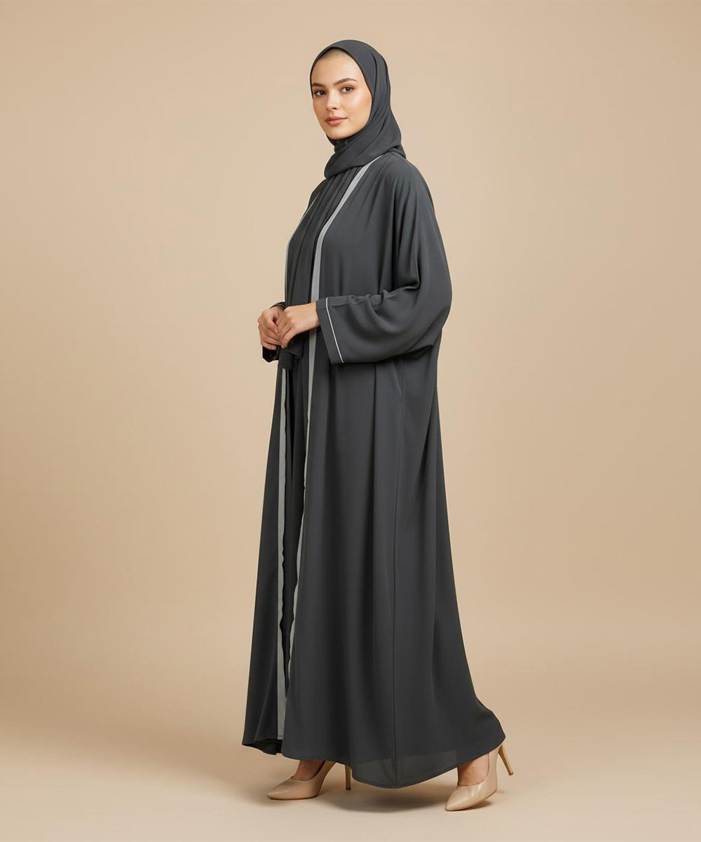Charcoal Grey with a Smooth Flowing Silhouette Abaya With Hijab