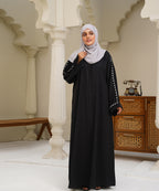 Classic Black Embroidered Abaya With Grey Hijab