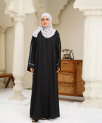 Classic Black Embroidered Abaya With Grey Hijab