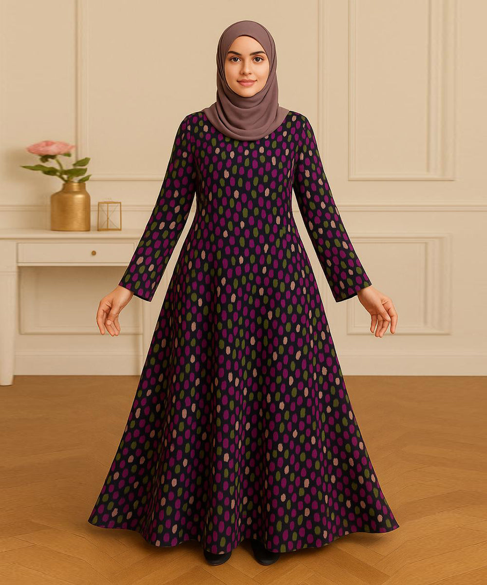 Dotted Abstract Pattern Abaya (V Shoulder Cut) Black