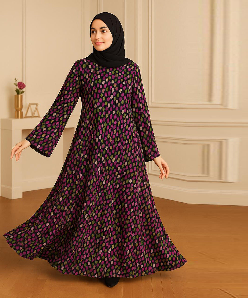 Dotted Abstract Pattern Abaya (V Shoulder Cut) Black