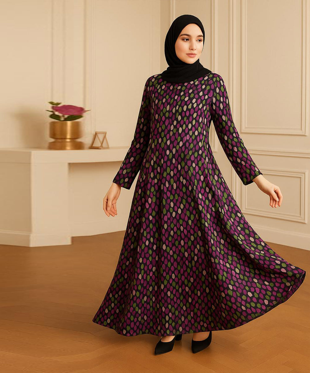 Dotted Abstract Pattern Abaya (V Shoulder Cut) Black