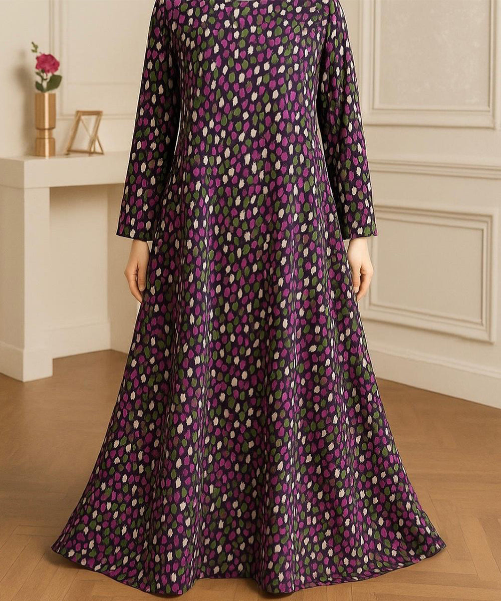 Dotted Abstract Pattern Abaya (V Shoulder Cut) Black