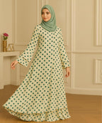 Double Layer Abaya Light Green with Bottle Green Polka Dots (With Hijab)