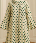 Double Layer Abaya Light Green with Bottle Green Polka Dots (With Hijab)