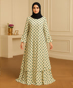 Double Layer Abaya Light Green with Bottle Green Polka Dots (With Hijab)