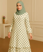 Double Layer Abaya Light Green with Bottle Green Polka Dots (With Hijab)