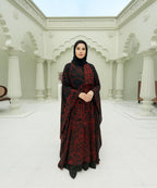 Double Layer Butterfly Style Abaya Black w Red Abstract Patterns