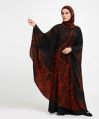 Double Layer Butterfly Style Abaya Black w Red Abstract Patterns