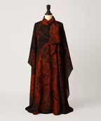Double Layer Butterfly Style Abaya Black w Red Abstract Patterns