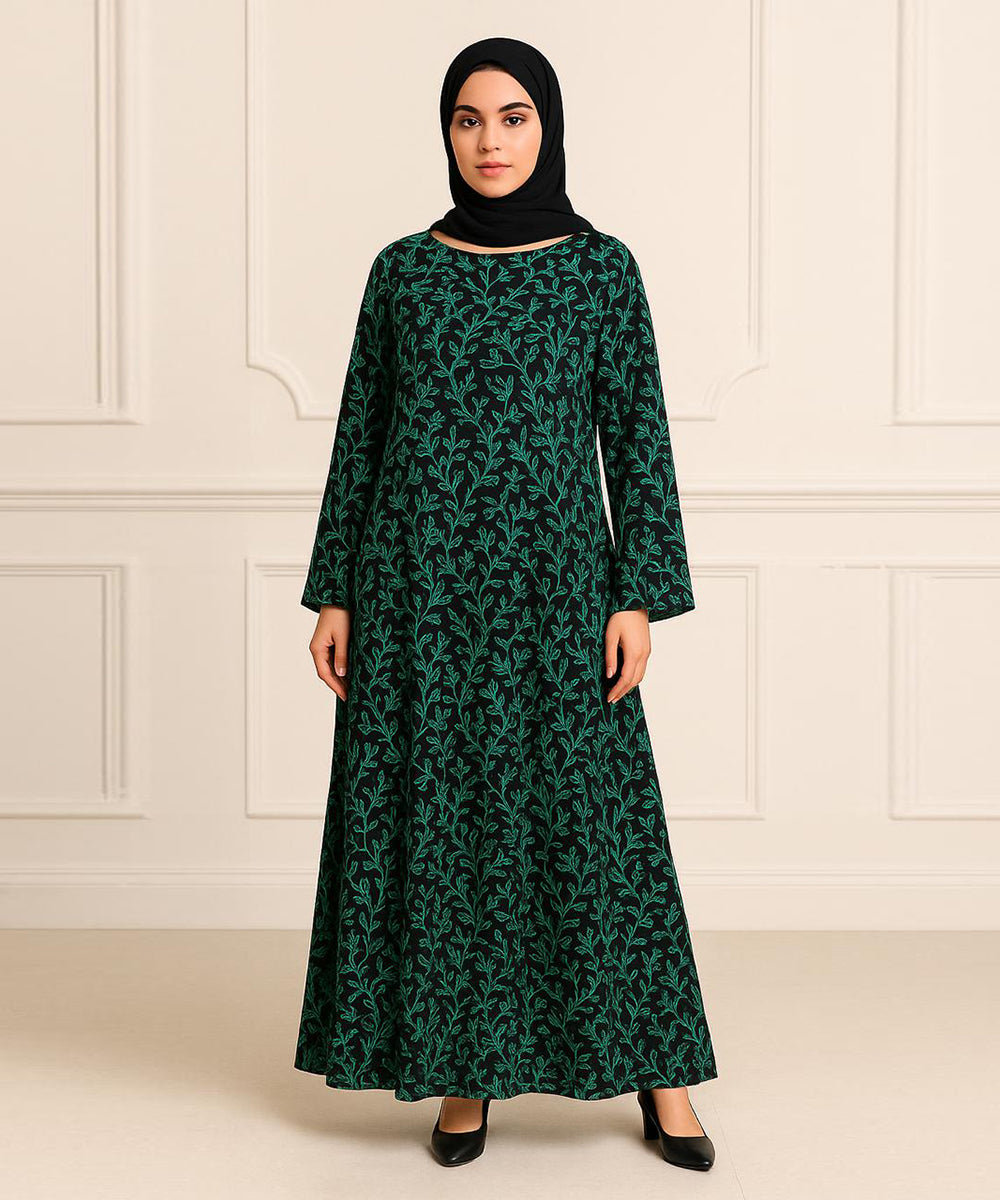 Double Layer Crepe Abaya (V Cut Shoulder) Green