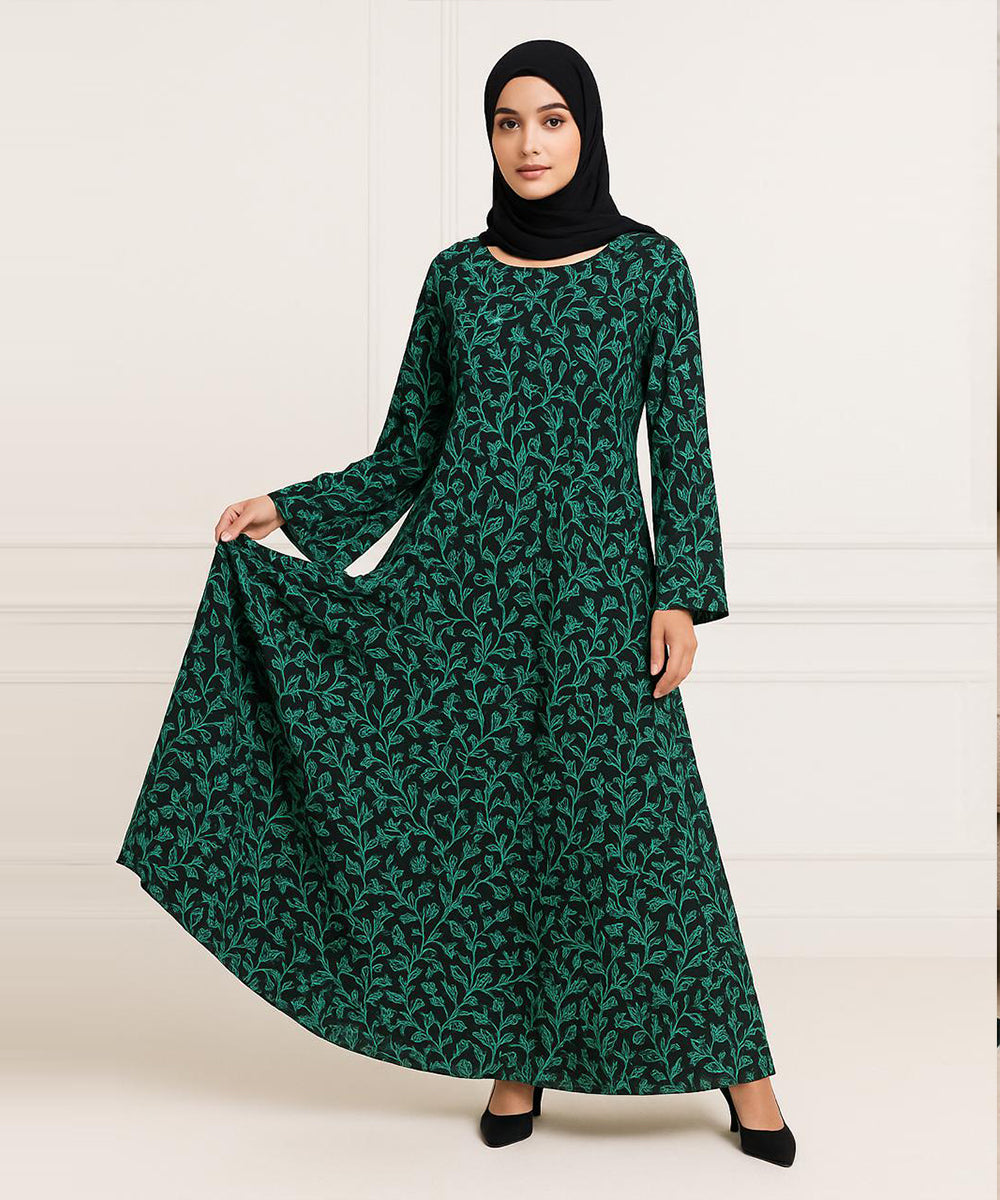 Double Layer Crepe Abaya (V Cut Shoulder) Green