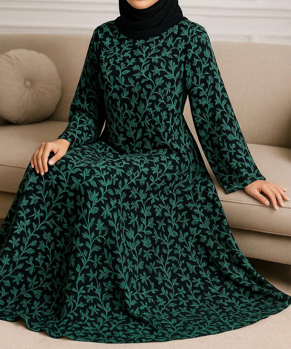Double Layer Crepe Abaya (V Cut Shoulder) Green