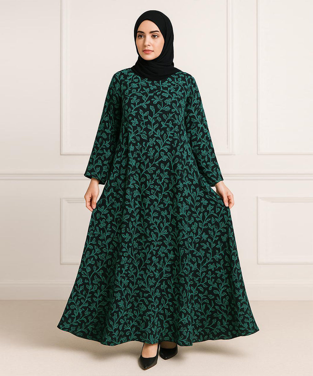 Double Layer Crepe Abaya (V Cut Shoulder) Green
