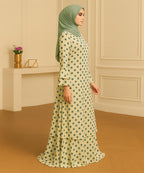 Double Layer Abaya Light Green with Bottle Green Polka Dots (With Hijab)