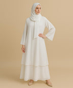 Double layer Abaya With Hijab Elegant Beige