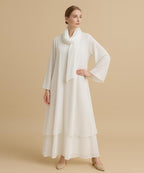Double layer Abaya With Hijab Elegant Beige