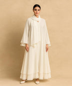 Double layer Abaya With Hijab Elegant Beige