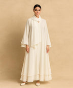 Double layer Abaya With Hijab Elegant Beige