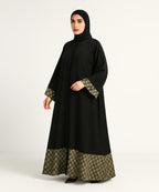 Double layer Abaya With Hijab Printed Black