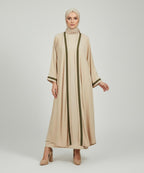 Elegant Beige Front Open Abaya with Minimalist Design With Hijab