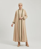 Elegant Beige Front Open Abaya with Minimalist Design With Hijab