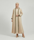Elegant Beige Front Open Abaya with Minimalist Design With Hijab