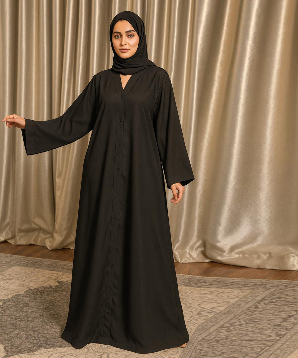 Elegant Black Front Open Abaya