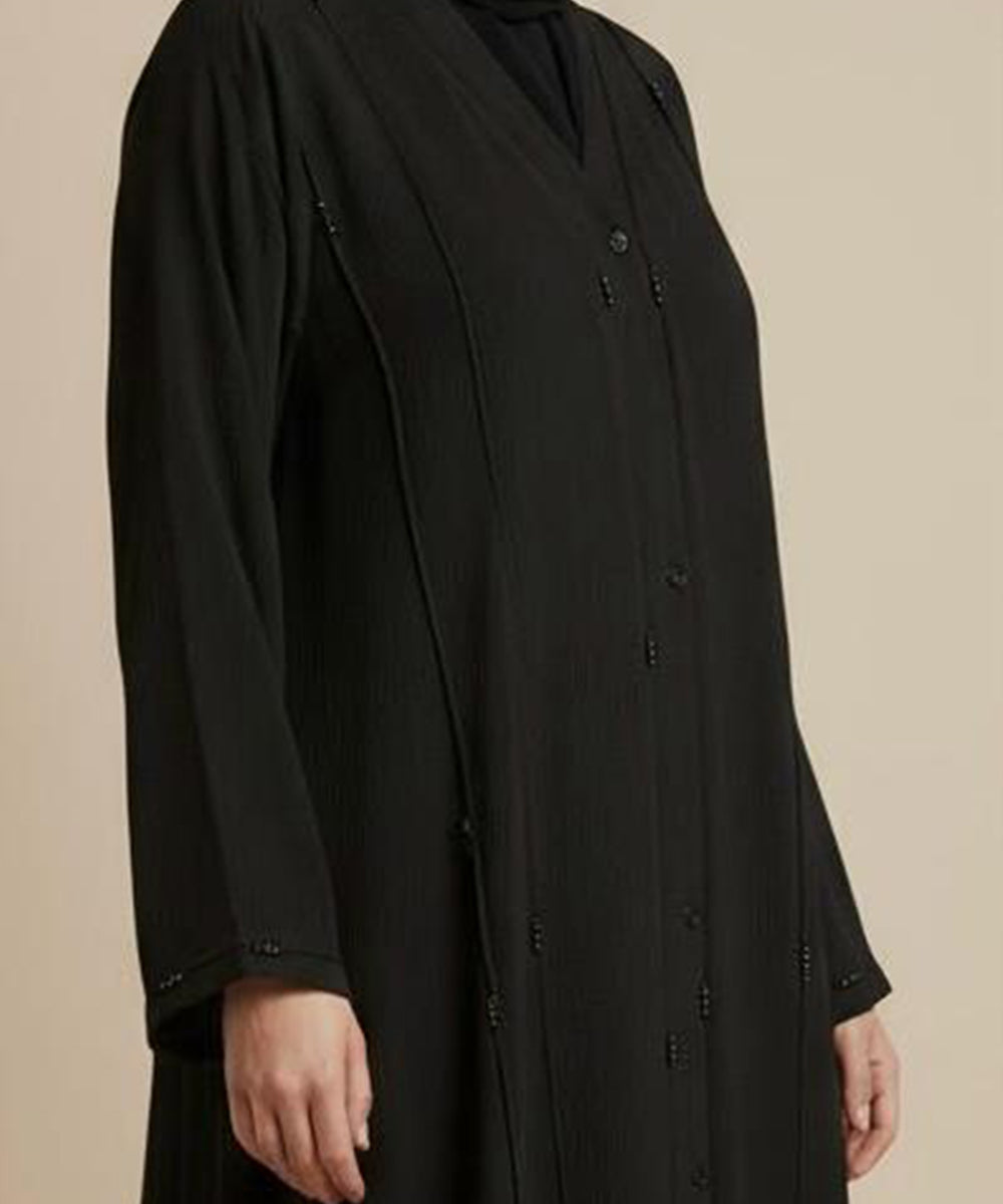Elegant Design Hand Made Embroidered Abaya Button-Down Closure With hijab Black