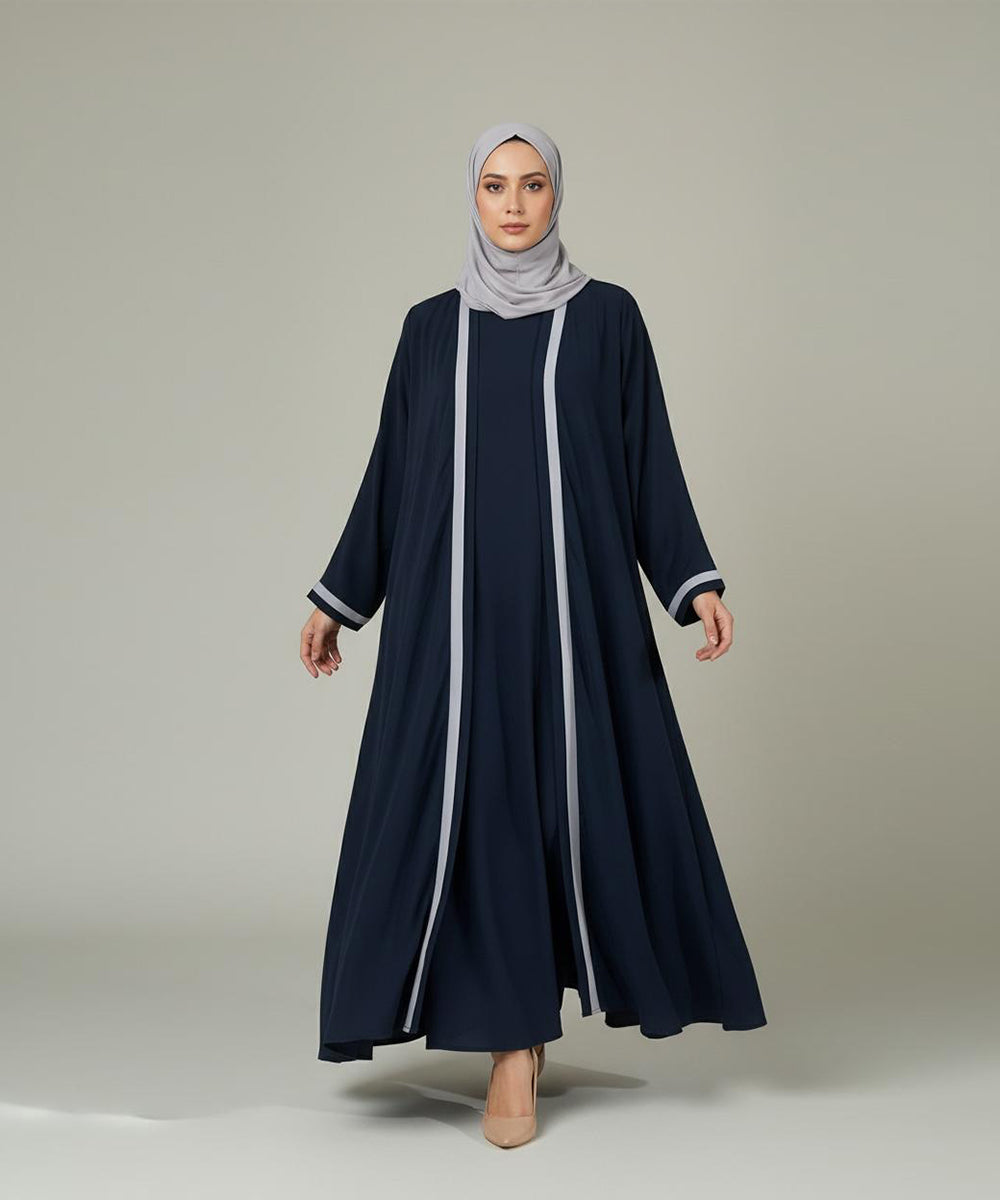 Elegant Flow Classic Navy Blue Abaya With Hijab