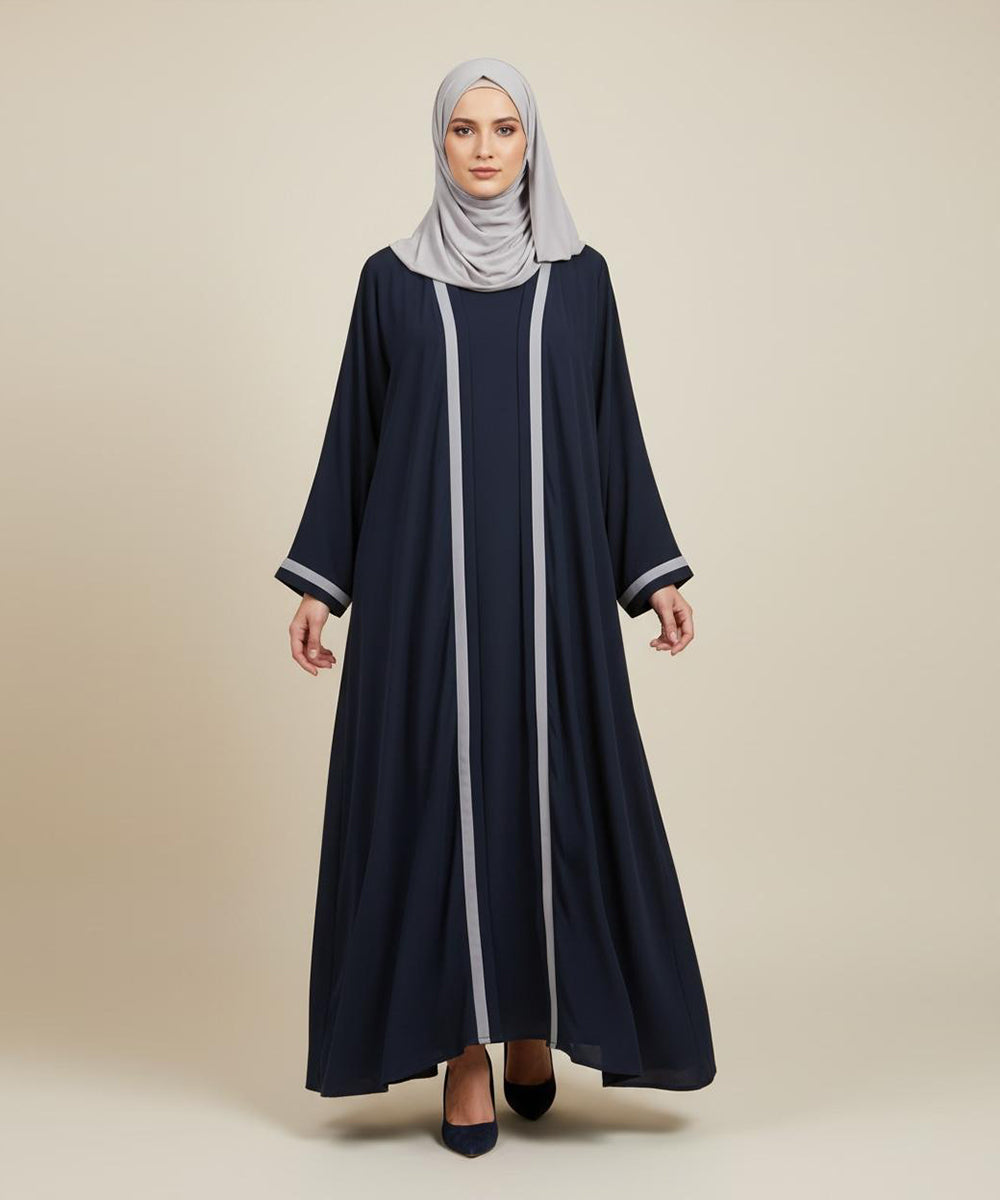 Elegant Flow Classic Navy Blue Abaya With Hijab