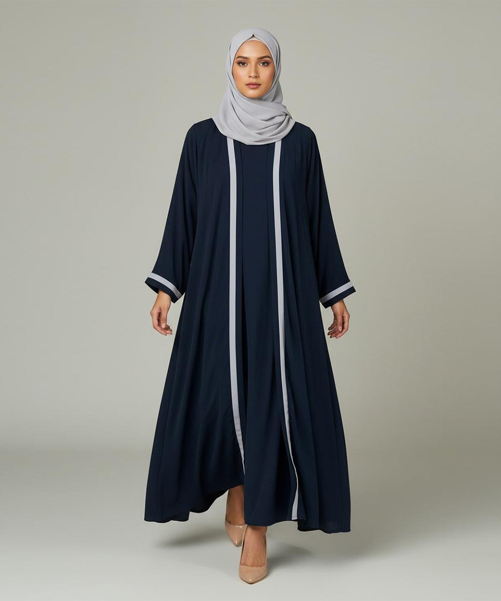 Elegant Flow Classic Navy Blue Abaya With Hijab
