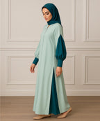 Elegant Double Tone Deep Teal Abaya With Hijab