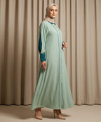 Elegant Double Tone Deep Teal Abaya With Hijab Green