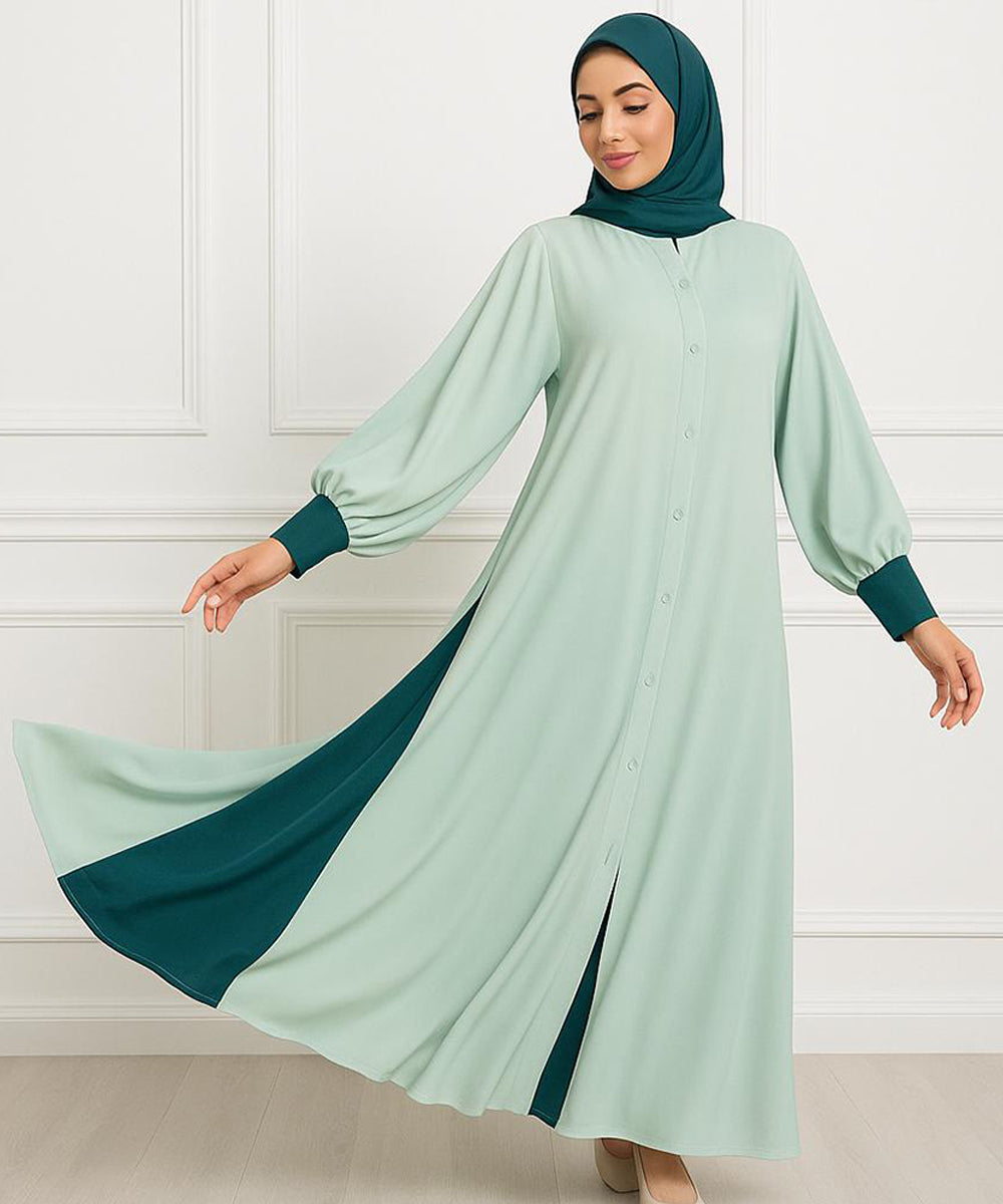 Elegant Double Tone Deep Teal Abaya With Hijab