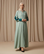 Elegant Double Tone Deep Teal Abaya With Hijab Green