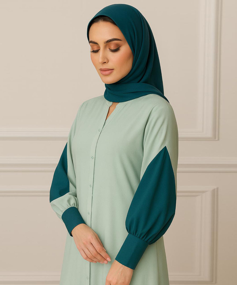 Elegant Double Tone Deep Teal Abaya With Hijab