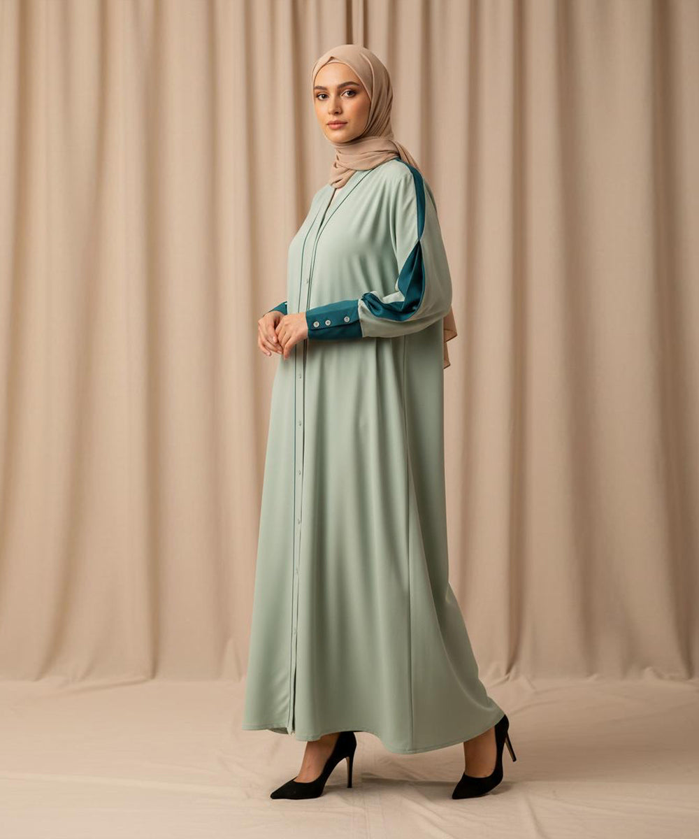 Elegant Double Tone Deep Teal Abaya With Hijab Green